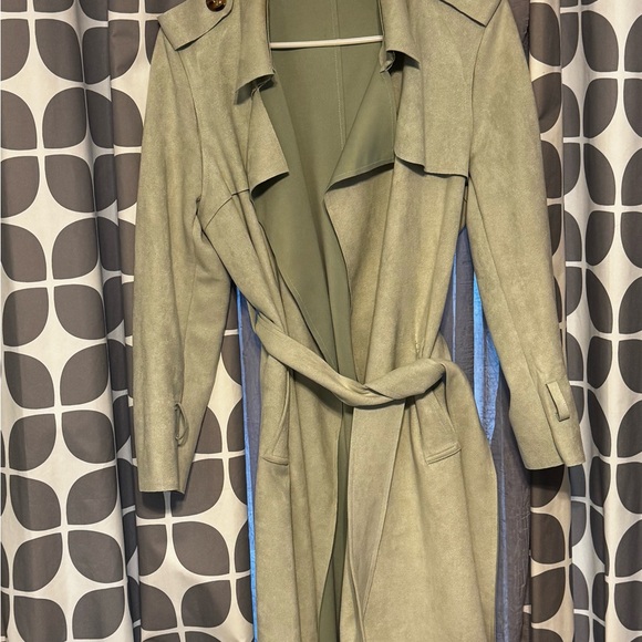 Sage microsuede trench coat medium - Picture 4 of 5